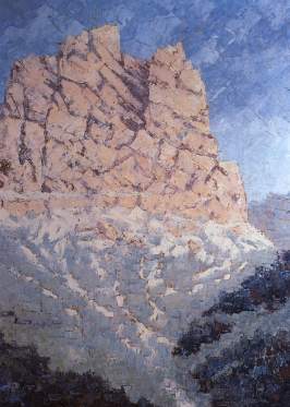 Een schilderij van een rodebruin gekleurde berg door Prantl